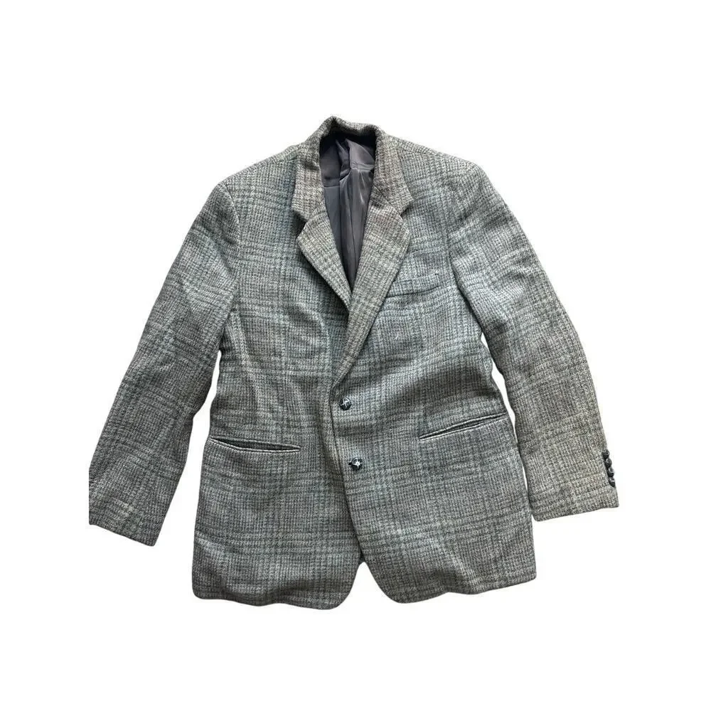 Oakton Ltd Men’s Wool Blazer Sport Coat Jacket Gray Plaid 42R 100% Pure Wool